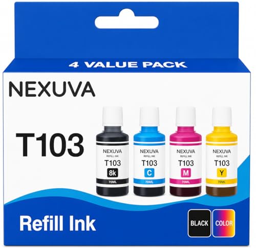 NEXUVA 103 Ink Bottle Compatible with Epson EcoTank Printers L3110 L3150 L3151 L3111 L3116 (Black Cyan Magenta Yellow 4-Pack)