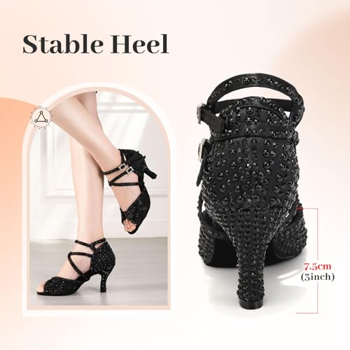 Chaussures de Danse Salsa pour Dames avec Strass Scintillants - 3