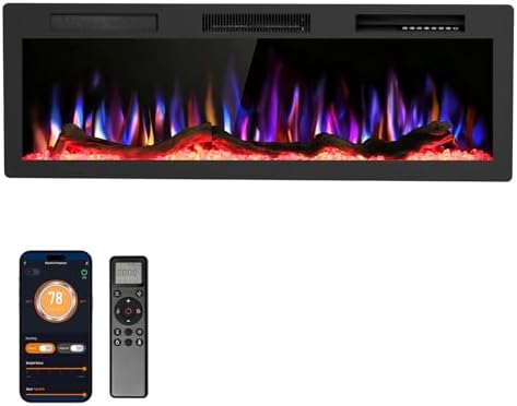 R.W.FLAME 50" Recessed and Wall Mounted Smart Electric Fireplace, Alexa/WiFi Enabled, APP Control with Multiple Sound Modes, Remote Control with Timer, Adjustable Flame Colors and Speed - Thumbnail 2
