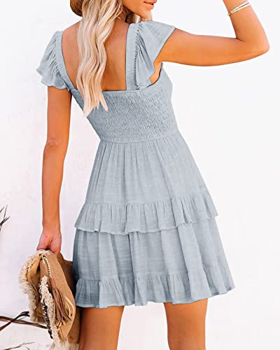 Image of Fessceruna Womens Summer Ruffle Dresses Elastic Empire Waist A-line Layered Swing Flowy Mini Dress