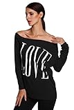 ANGVNS Women's Long Sleeve Off shoulder Letter Print Tops T-shirt