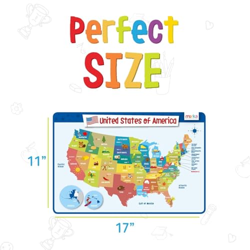 merka Laminated and Washable USA Map Educational Kids Placemats (Multicolour)