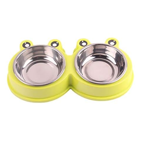 ppactvo Cat Bowl Dog Bowl Cartoon Frog Double Dog Bowl Non-spill Washable Stainless Steel Bowls Raised Cat Bowl Feeder For Dogs Feed Water And Food green,L Cover