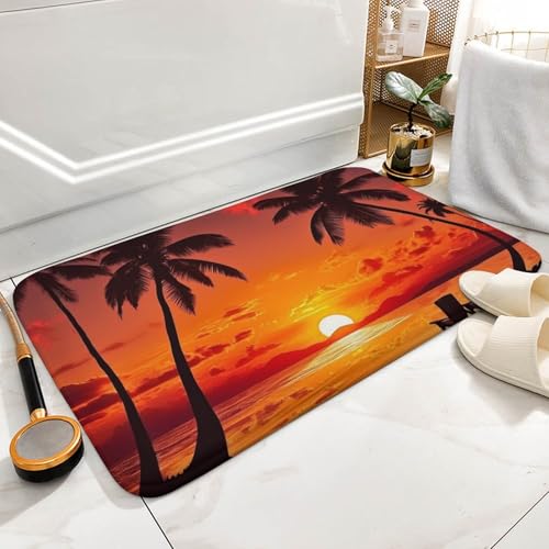 Tapis de bain corail 80x50 cm coucher de soleil
