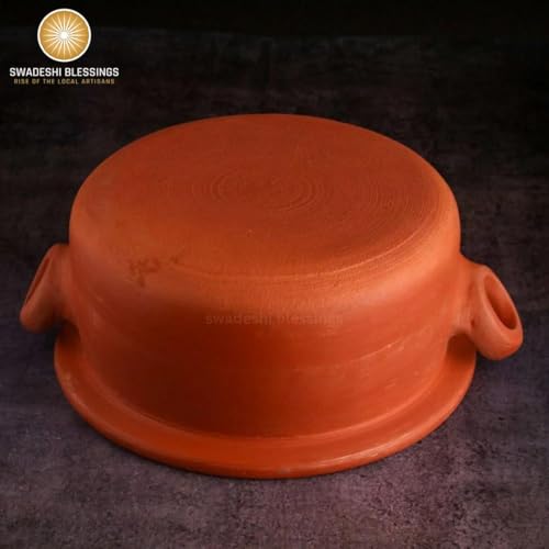 Swadeshi Blessings Exclusive Range Unglazed Clay Pot for Serving with Lid/Earthen Kadai/Mud Handi/Mitti Ke Bartan (with Mirror Shine) + Free ASH... - Image 3