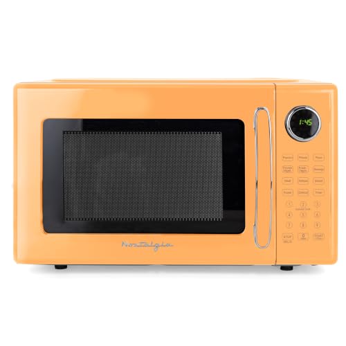 Image of Nostalgia Modern Retro Compact Countertop Microwave Oven - 1.1 Cu. Ft. - 1000-Watts with LED Digital Display - Child Lock - Easy Clean Interior - Orange
