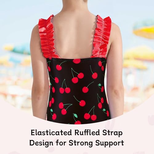 Image of XiaoMoSha Girls One Piece Swimsuit Ruffled Straps Bathing Suits Summer Swim Suit Quick Dry Beach Swimwear for Kids 3-10 Years