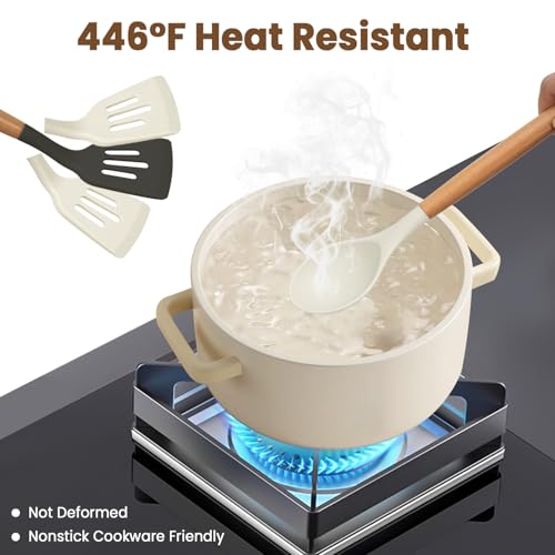 Kitchen Utensils Set - 12 Pcs Silicone Cooking Utensils Set with Wooden Handle - Heat Resistant Non-Stick BPA Free Spatula Set,Turner, Spoon, Brush, Silicone Kitchen Gadgets Utensil Set - image 5