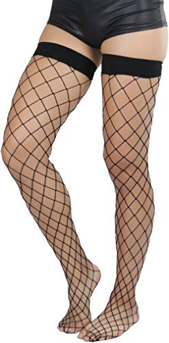 Image of ToBeInStyle Women's Diamond Large and Fine Fence Net Fishnet Nylon Thigh High