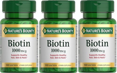 Natures Bounty Biotin 1000 mcg Tablets Strawberry 100 Count Pack of 3