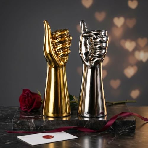 Image of Xtore Striking Contemporary Hand Gesture Sculpture for Home & Office Decor | Glossy Metallic Thumbs-Up Showpiece for Living Room, Desk, Shelf & Entryway Styling (Gold & Silver, 25.5 cm)