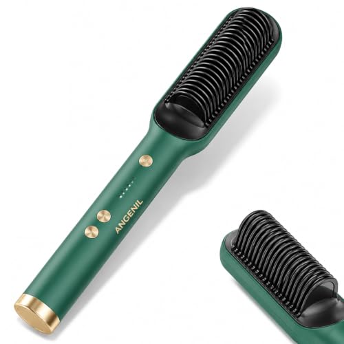 Image of 2in1 Ceramic Hair Straightening Brush, Hair Straightener for Woman, Electric Hair Brush Straightener Comb for Smooth, Silky Hair - Straightener Brush with 30s Heating, 5 Heat Settings (Green, Medium)