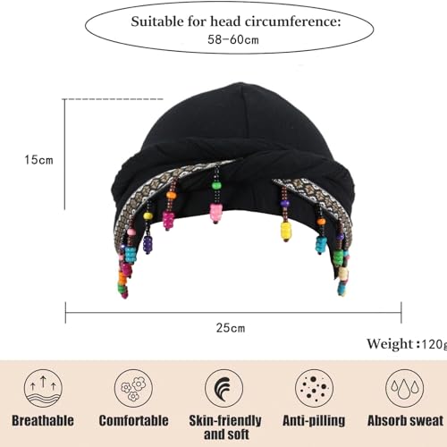 Turban Hats for Women Girls Beaded Tassels African Head Wraps Satin Lined Turban Durag Twisted Braid Bonnet Hair Wrap2