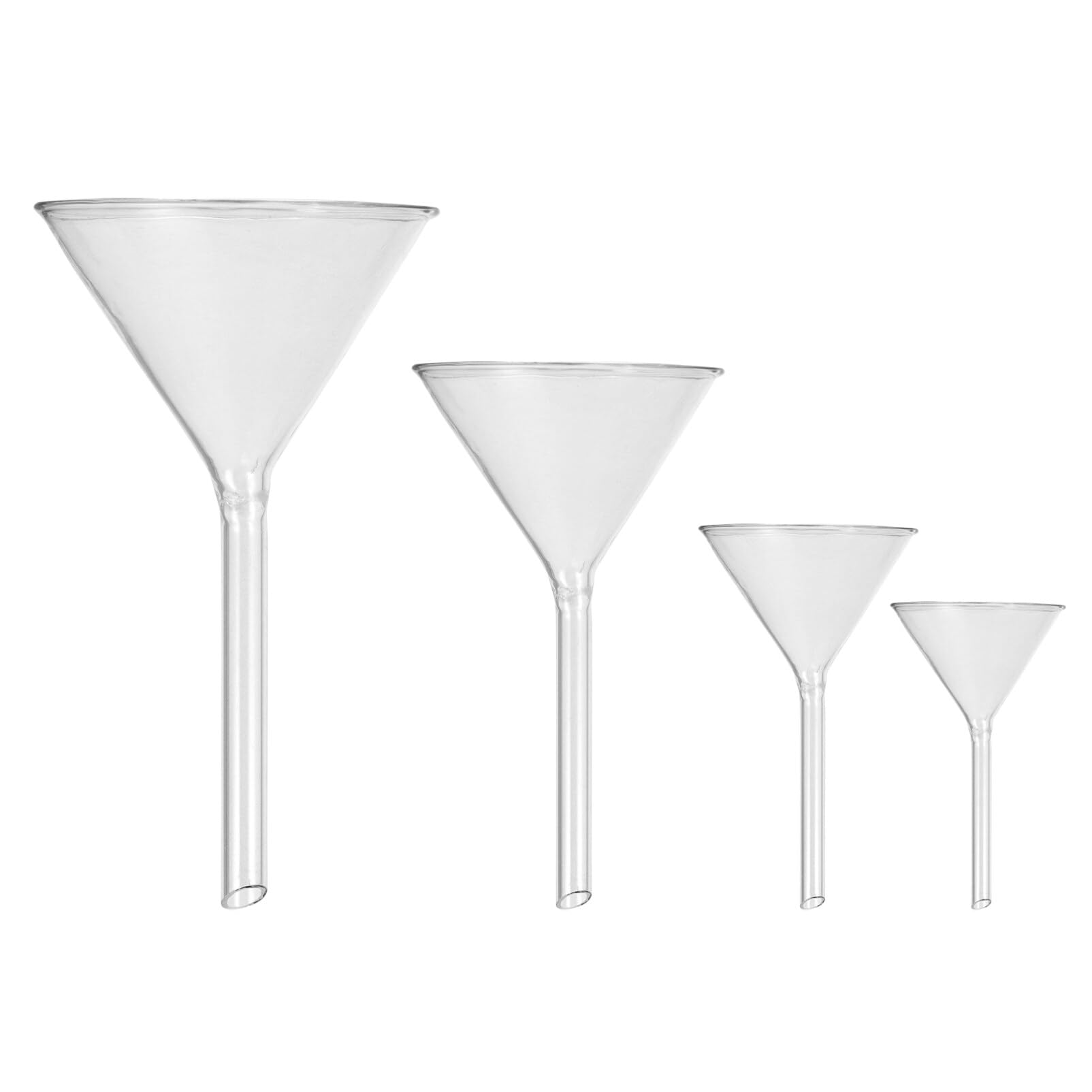 ULTECHNOVO Juego De 4 Embudos De Vidrio De Borosilicato Con Mango Corto Para Laboratorio Embudo De Vidrio De Pared Pesada De Borosilicato Uso En El Aula O En El Hogar (40 Mm 50 Mm 75 Mm 100