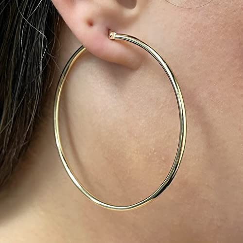 Image of Italian 14k Yellow Gold High Polished Round Hoop Earrings