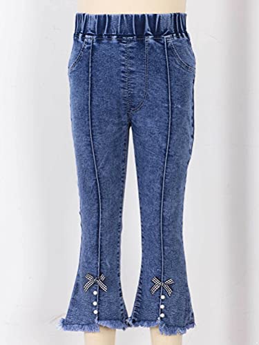 Aislor Little Big Girls Embroidery Denim Flared Trousers Skinny Denim Leggings Pants Elastic Waist Jeans Bell Bottoms3