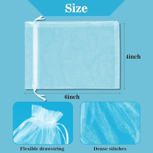 Image of Sukh 100PCS Organza Bags 4 inchx6 inch - Small Organza Sachet Jewelry Gift Favor Bags Drawstring Mesh Bags Gifts Valentines Wedding Eid Mubarak Halloween Eve Christmas New Year Party Candy Fruit Wrap Bulk White