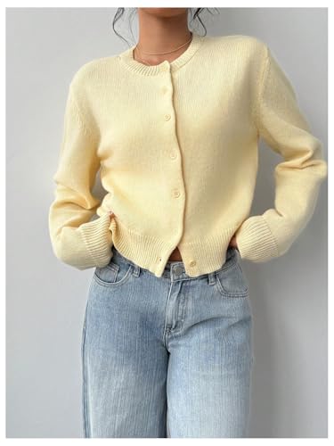 COZYEASE Women's Lightweight Button Up Cardigan Long Sleeve Crew Neck Knit Sweaters Coat4