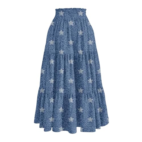 Women's High Waist Long Denim Skirt Button-Fly Tiered Pleated Ruffle Swing Elastic A-Line Jean Maxi Skirt with Pockets2