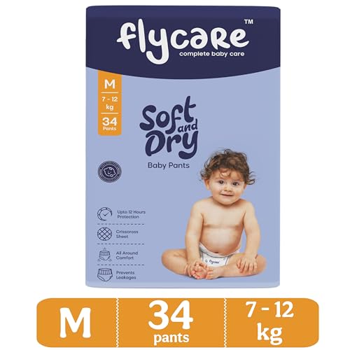 Image of Soft & Dry Baby Pant Style Diaper M Size (Medium) | 7-12 kg | 34 Count (Pack Of 1) |Comfortable and Cotton Soft Diaper with Leakage Guard, Wetness Indicator, Upto12 Hours Protection