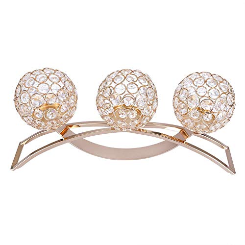 lyrlody Portacandele in Cristallo, 3 Bracci Classico Europeo in Ferro Sfera di Cristallo Cena Romantica a lume di Candela Candelabro Tavolo Nuziale Centrotavola per Compleanno