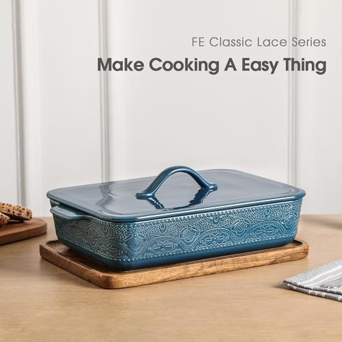 Casserole Dish with Lid, Ceramic 9x13 Casserole Dish for Oven, Rectangular Bakeware, Large Baking Dish with Handles for Holiday Cooking, Roasting, Baking, Oven & Microwave Safe (Blue) - Thumbnail 3
