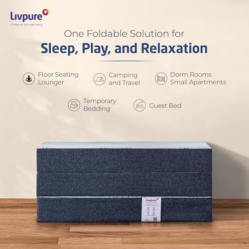Image of Livpure Smart Tri-Fold Mattress | Foldable Bed | Guest Bed | Travel | Camping | Portable | Single | 78X36X3 Inches