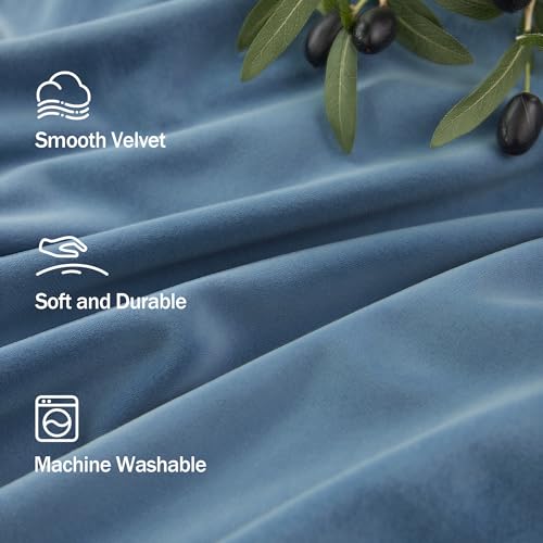 Image of Pitalk Light Blue Velvet Curtains 63 Inch Length for Boys Bedroom Kids Nursery Coastal Elegant Decor Texture Room Darkening Thermal Stone Vintage Blue Curtain for Office Kitchen Study Room 2 Panel Set