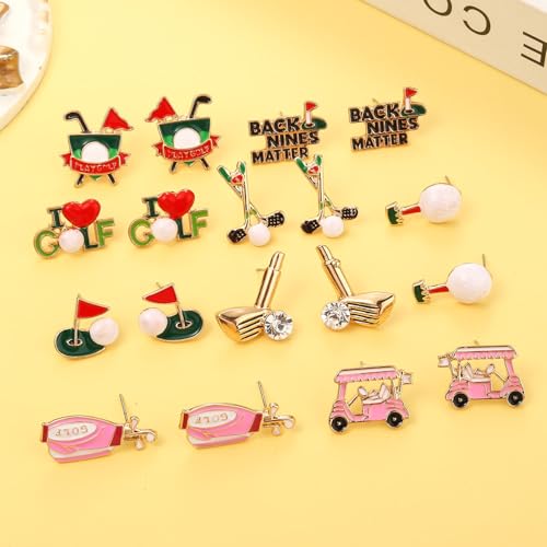 6/9 Pairs Golf Earrings for Women Golf Ball Bag Cart Dangle Earrings Enamel Golf Tee Club Stud Earrings Putting Green Earrings Sport Game Day Earrings Golf Jewelry Accessories Outfits Gifts2