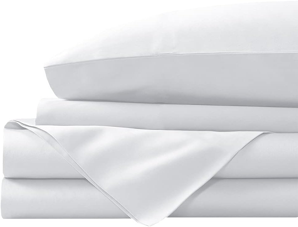 ARlinen Twin Size Sheet Set – 4-Piece 100% Long-Staple Combed Cotton Sheets, Stripe Light Blue – Soft & Silky Sateen Weave, Breathable, Fits 15-Inch Deep Mattress