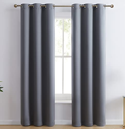 HLC.ME Laurance - Grey Blackout Curtains - Complete Blackout Curtains - Max Privacy & Full Shaded Thermal Insulating Thick Window Panels Grommet Drapes for Bedroom, Set of 2 (Steel Grey, 42 W x 84 L)