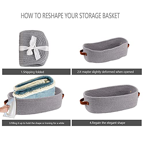 Oradrem Cotton Rope Small Woven Basket,Toilet Paper Basket,Room Storage Basket With Handles For Bathroom, 13"X5.9"X4" Gary #TOP6