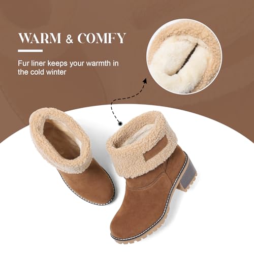 AOSPHIRAYLIAN Snow Boots for Women Chunky Heel Womens Winter Boots Fur Lined Slip on Warm Shoes for Women3