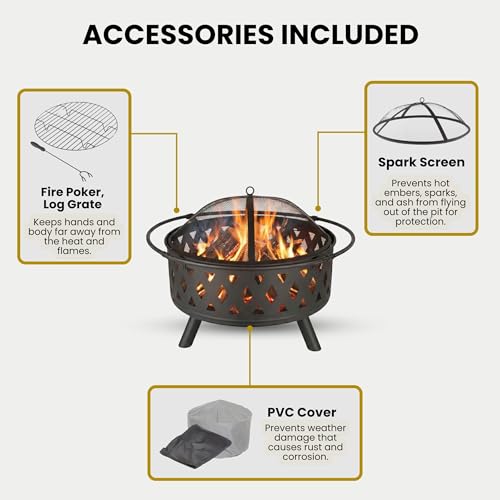 Pure Garden Outdoor Fire Pit with Cross Weave Pattern, Black, 32-Inch - Image 4