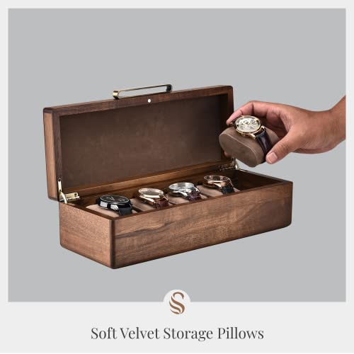 Shanik Wooden Watch Box For Men - Personalized Storage Box With 5 Slots For Watches, Soft Velvet Pillows, Natural Acacia Wood (Wooden Watch Box/Without Engraving) #TOP5