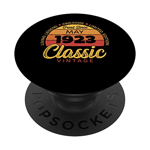 Retro 100 Años Mayo 1923 Cumpleaños Vintage Bday Classic PopSockets PopGrip Intercambiable