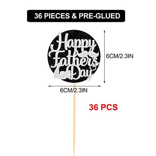 Jozon 36 Pieces Glittery Happy Father's Day Cupcake Toppers Round Glitter Fathers Day Thanks Dad Best Dad Cupcake Picks For Dads Day Birthday Party Supplies Cupcake Decorations (Black Sliver) #TOP1