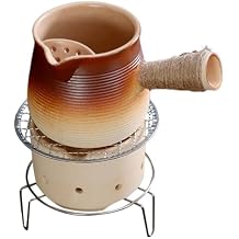 Ceramic Teapot Set with Charcoal Stove and Rope Handle for Outdoor Tea Brewing, Brown