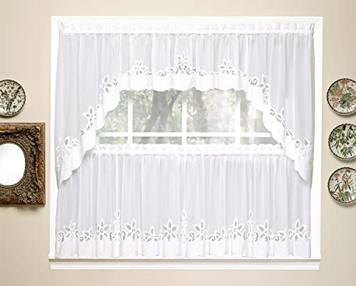 Today's Curtain Plymouth Classic Battenburg Applique Sheer Valance, 14-Inch, White #TOP3
