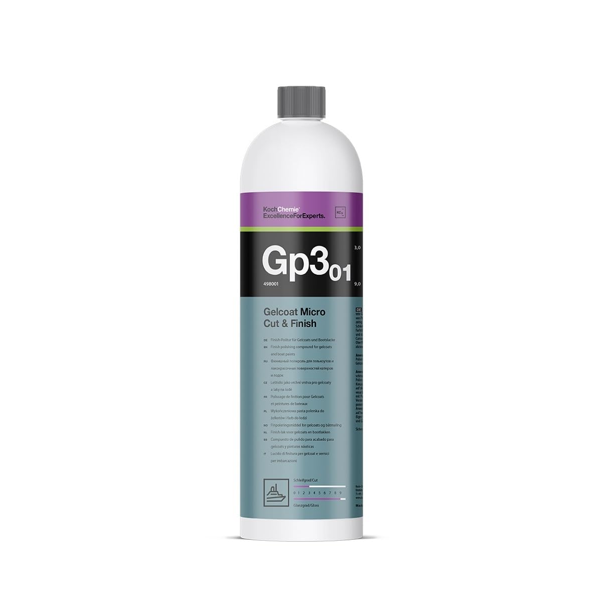 wortek Gelcoat Politur Set Koch Chemie Gelcoat Micro Cut & Finish 1L GP3.01 inkl Microfaser Micro Cut Poliertuch Boot Polier Set Boot Polierpaste