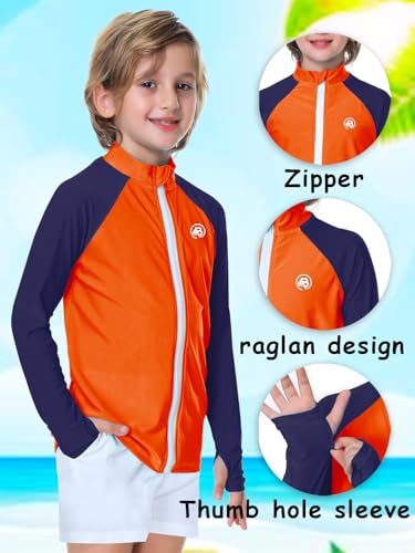 Image of AOBUTE Unisex Kids Zipper Rash Guard Boys UPF 50+ UV Protection Sun Shirt with Thumb Hole 3-12 Years