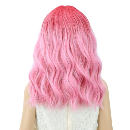 Image of PATTNIUM Pink Ombre Short Curly Wig with Bangs