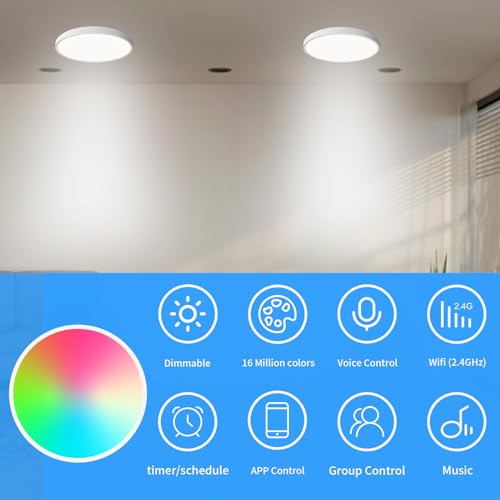 DoHome Smart LED Ceiling Lights RGBCW Color Changing Ceiling Light Compatible with Alexa Google Home Flush Mount Ceiling Lamp 24W Time Scheduler Dimmable for Living Room, Bedroom by DoHome - Used condition - Image 8