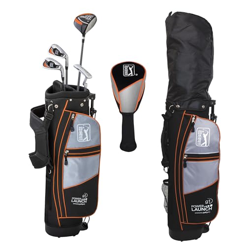 image for Golfgen PGA Tour G1 Series Orange Kids Golf Club Set with 4 Clubs, Sta