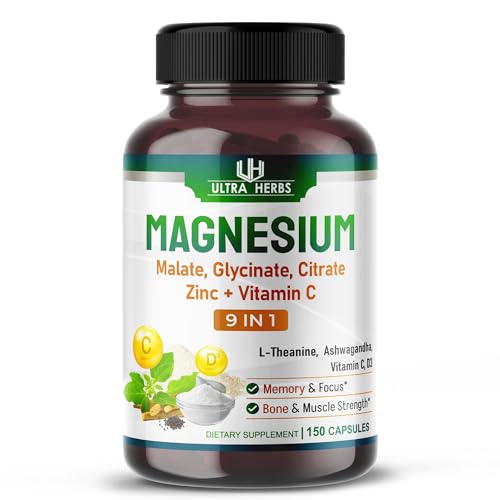 Tripple Magnesium Complex, with Magnesium Malate, Glycinate, Citrate - High Absorption Magnesium Supplement for Sleep Quality, Nerve & Muscle Relaxation | 150 Capsules -  ULTRA HERBS