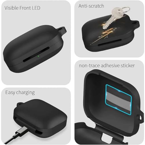 Image of LIRAMARK Silicone Cover Case with Carbiner Compatible with OnePlus Buds Pro 2 (2023) / Oneplus Buds Pro 2R (Black)
