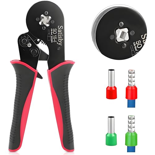 Bootlace Ferrule Crimping Tool,16mm Crimping Tools 0.08-16mm²/AWG28-5,Ratchet Structure Quadrilateral Crimp Jaws with 30PCS 10mm² and 30PCS 16mm² Tinned Brass Bootlace Ferrule