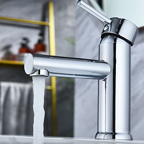 Rubinetto per lavabo in ottone, cromato. Rubinetto per bagno, acqua fredda e calda, miscelatore monocomando per lavabo