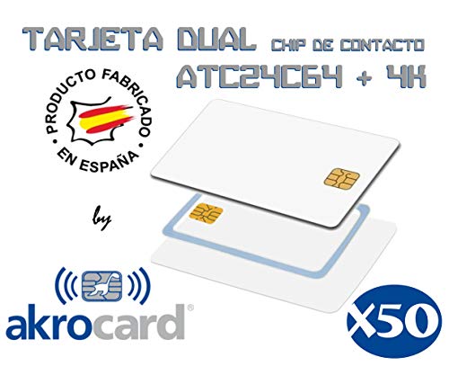 Lot de 50 badges PVC blancs avec puce de contact u0096 DUAL u0096 ATC24C64 + 4K conforme à la norme ISO 14443A