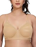 ZeroBound Women's Sports Bra High Impact Lightly Lined Underwire V Neck Full Figure Running Workout Bras (Deep Nude, 36C)